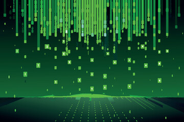 Streams of green code cascading in a digital space