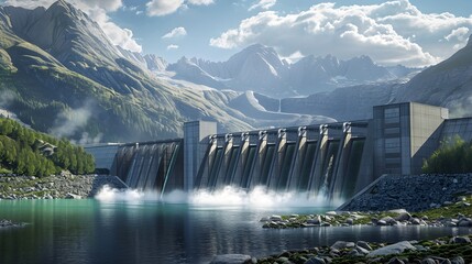 Majestic Hydroelectric Dam in Stunning Alpine Landscape Showcasing Sustainable Energy Production