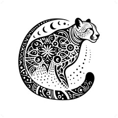 cheetah silhouette in bohemian, boho, nature illustration