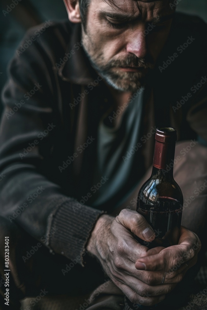 Poster a man holding a bottle of wine. suitable for wine-related concepts