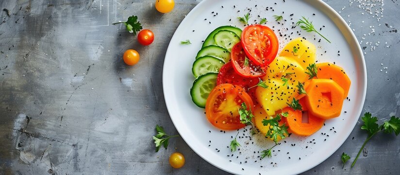 The restaurant menu cover features a plate with sliced vegetables arranged on it.