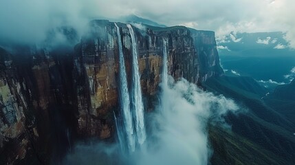 The Majestic Angel Falls, world's tallest waterfall plunging from AuyÃ¡n-tepui in Venezuela, --ar 16:9 --stylize 250 Job ID: 8edec749-cdf0-45e4-af59-767e0078791a