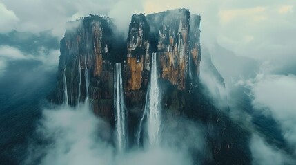 The Majestic Angel Falls, world's tallest waterfall plunging from AuyÃ¡n-tepui in Venezuela, --ar 16:9 --stylize 250 Job ID: 8edec749-cdf0-45e4-af59-767e0078791a