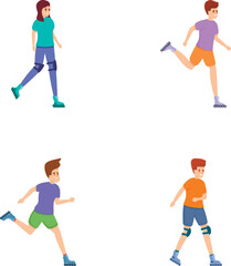 Rollerblading icons set cartoon vector. Young people roller skating. Sport, outdoor activity