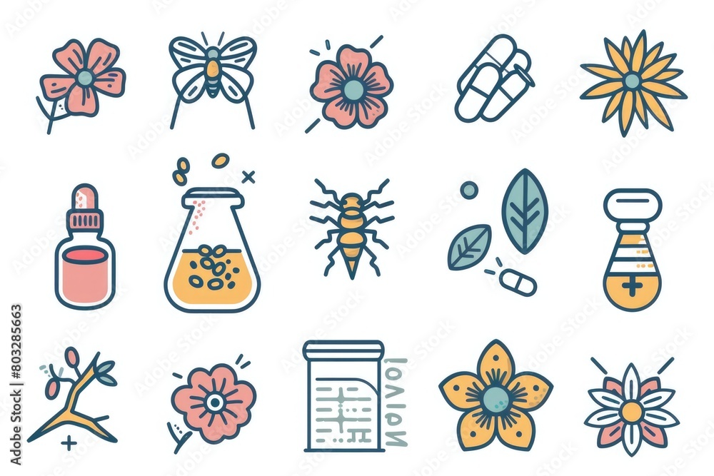 Poster Various colored icons on a plain white backdrop. Suitable for graphic design projects