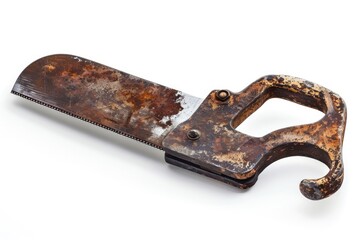 Rusty hand saw on white background. Perfect for DIY and construction projects