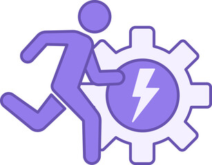 Determination Colored Icon. Vector Icon of Running Man and Gears. Act decisively, and quickly. Brave Man. Business and Positive Thinking Concept