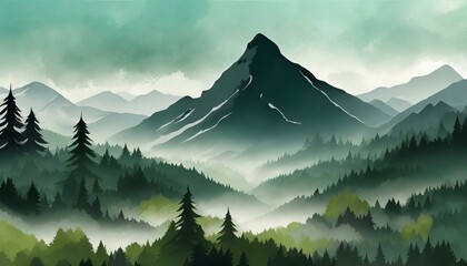 majestic mountain with the fog and mist in a forest