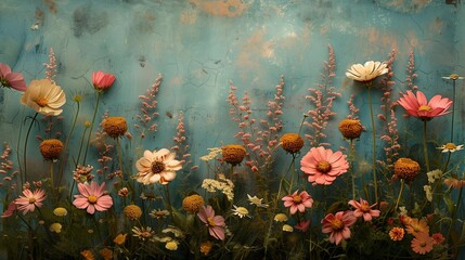 Soft Pastel Blooms in a Vintage Meadow, generative ai