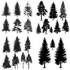 Obraz premium black tree silhouette set pure badge eco outline recreation breath emblem label protection graphic pine trunk woodland
