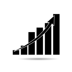  Growing graph black  icon with arrow and shadow