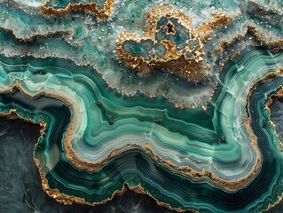 Stunning gold and green geode stone closeup, sparkling crystals
