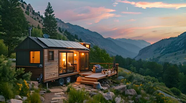 Off-Grid Oasis: Handcrafted Tiny House in the Mountains with Integrated Solar Power.