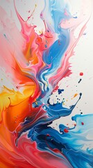 Rhythm and flow, blue, orange, and pink abstract painting on white background