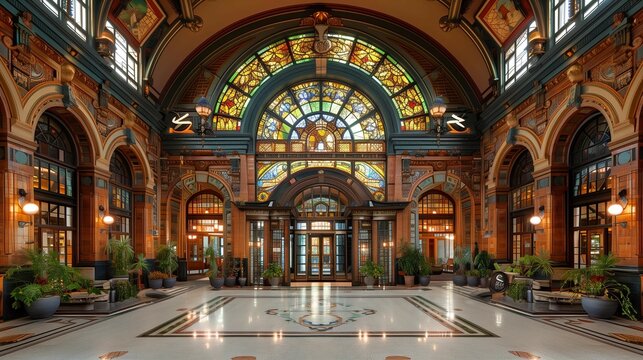 Elegant Art Nouveau Office Building, generative ai