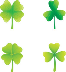 Green clover icons set cartoon vector. Green clover with four leaf. Plant, nature concept