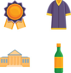 Graduation icons set cartoon vector. Attribute of educational process. Learning concept