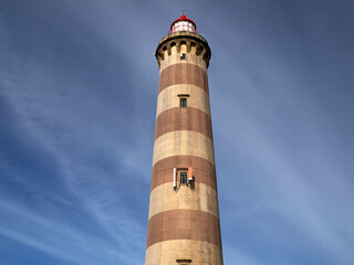 Farol de Aveiro. Lighthouse in the coast of Aveiro, in front of atlantic ocean, biggest of Portugal