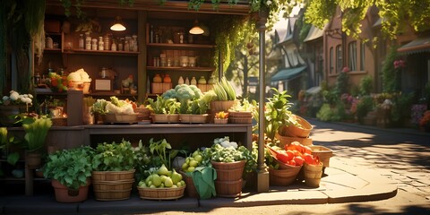 Vintage market stall with fresh fruits and vegetables in Bruges, Belgium