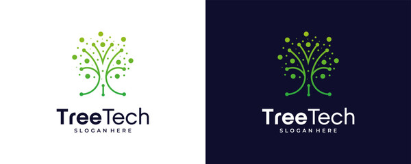 Creative tree tech logo design vector illustration