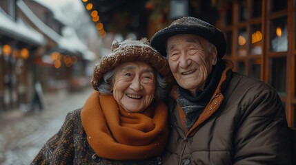 Joyful Elderly Couple Enjoying Winter together.