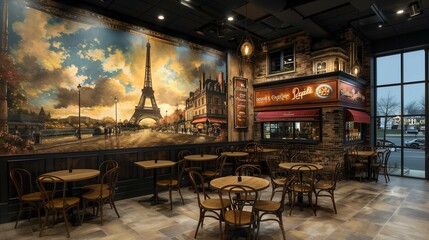 Charming Parisian Café Interior, generative ai