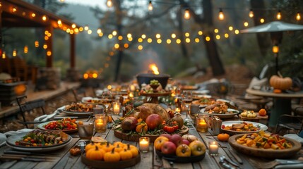 Rustic Outdoor Harvest Feast, generative ai
