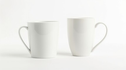 Obraz premium 3d mockup of two white mugs with handle facing each other on a plain background