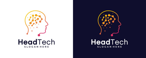 Head Tech logo, Pixel Head logo concept vector, Robotic Logo