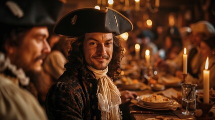 Colonial Era Tavern Reenactment with Candlelit Dinner, generative ai