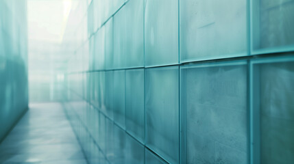 Modern blue glass wall of office building.