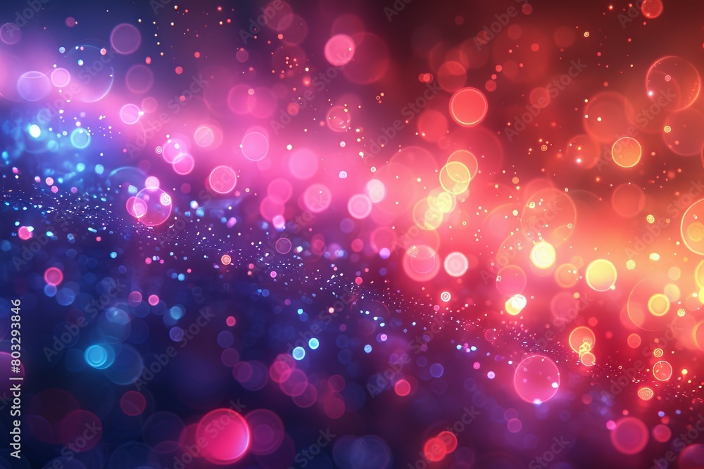 Poster a stunning visual of red and blue sparkling bokeh lights scattered across a dark background creating