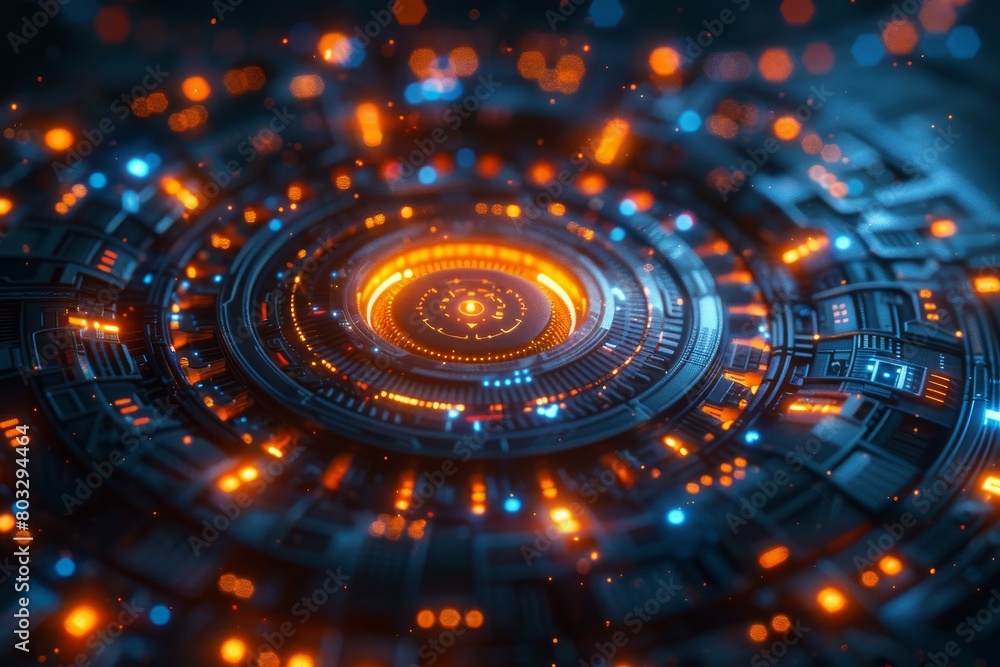 Poster a captivating abstract image of neon lights forming a circuit board pattern, symbolizing advanced te