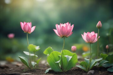 Obraz premium pink tulips in the garden