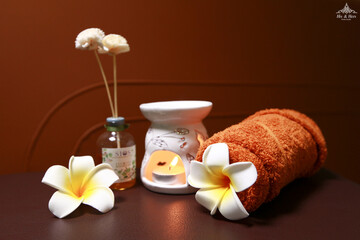 Spa tower art with a folding bath designed in a flower shape, offering a serene and elegant...