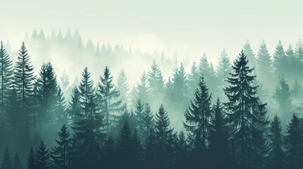 Obraz premium Foggy forest with dense trees