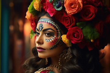 Obraz premium Dia de los Muertos concept. female paint her face