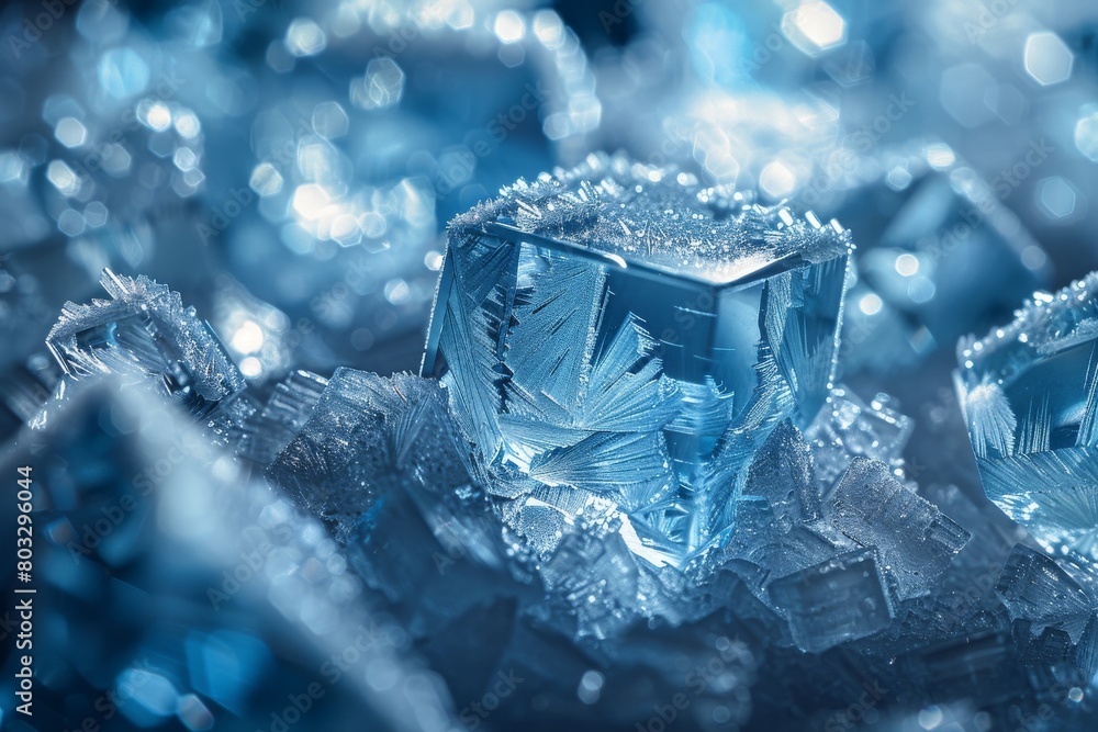 Poster micro view of ice structures forming a landscape of frost crystals, showcasing the intricacy of natu