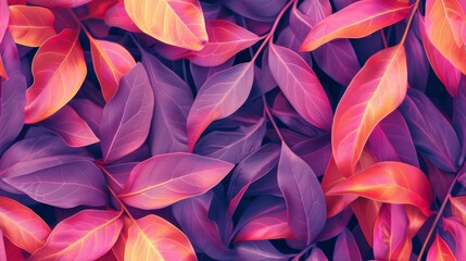 A small leaf in bright violet, living coral, vibrant pink, and marigold colors, set against a minimalist background with ample negative space.
