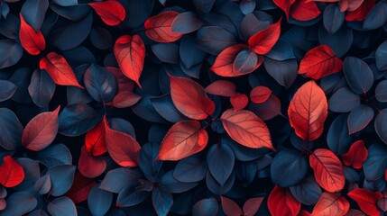 A small leaf, colored in dark blue and red, stands out against a minimal background with negative space.