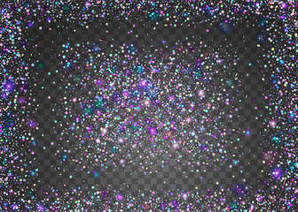 Carnaval Glitter. 3d Concept. Blue Light Background. Cristal Banner. Modern Design. Unicorn Sparkle. Glare Colourful Template. Transparent Serpentine. Purple Carnaval Glitter