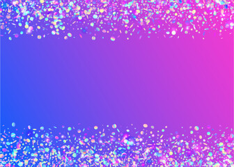 Neon Tinsel. Laser Birthday Illustration. Cristal Dust. Light Texture. Modern Banner. Hologram Sparkle. Iridescent Confetti. Purple Happy Effect. Blue Neon Tinsel