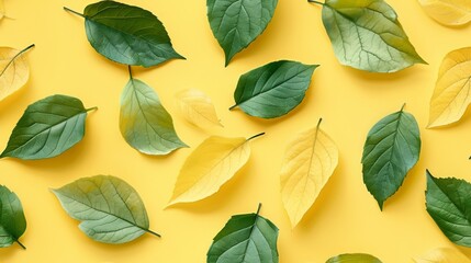 A delicate, small leaf in vibrant Mellow Yellow and Verdant Green colors, set against a minimal background with negative space.