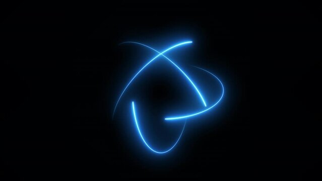 Atomic structure. Electrons with glowing trails orbiting atom. Loop