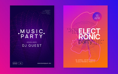 Dance Flyer. Music Electro Template. Sound Background. Blue Party Set. Psychedelic Audio Invitation. Green Techno Magazine. Trance Vector. Pink Dance Flyer