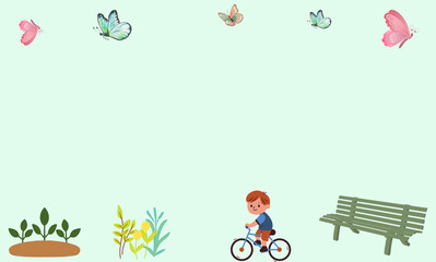 Park and Garden Colorful with Flower, Tree, Sky, Bridge, Good Nature for Cute, Pastel, Minimal, Vintage Design Style