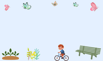 Park and Garden Colorful with Flower, Tree, Sky, Bridge, Good Nature for Cute, Pastel, Minimal, Vintage Design Style