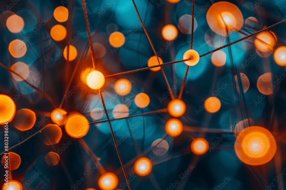 Poster interconnected dots on vibrant blue background abstract representation of communication concept