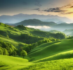 landscape with green grass and blue sky