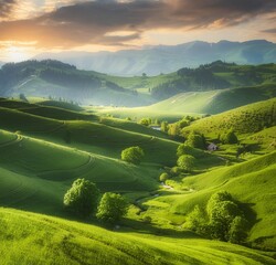 landscape with green hills